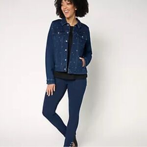 Quacker Factory Sparkle and Shine Dark Wash Denim Jacket. 2X